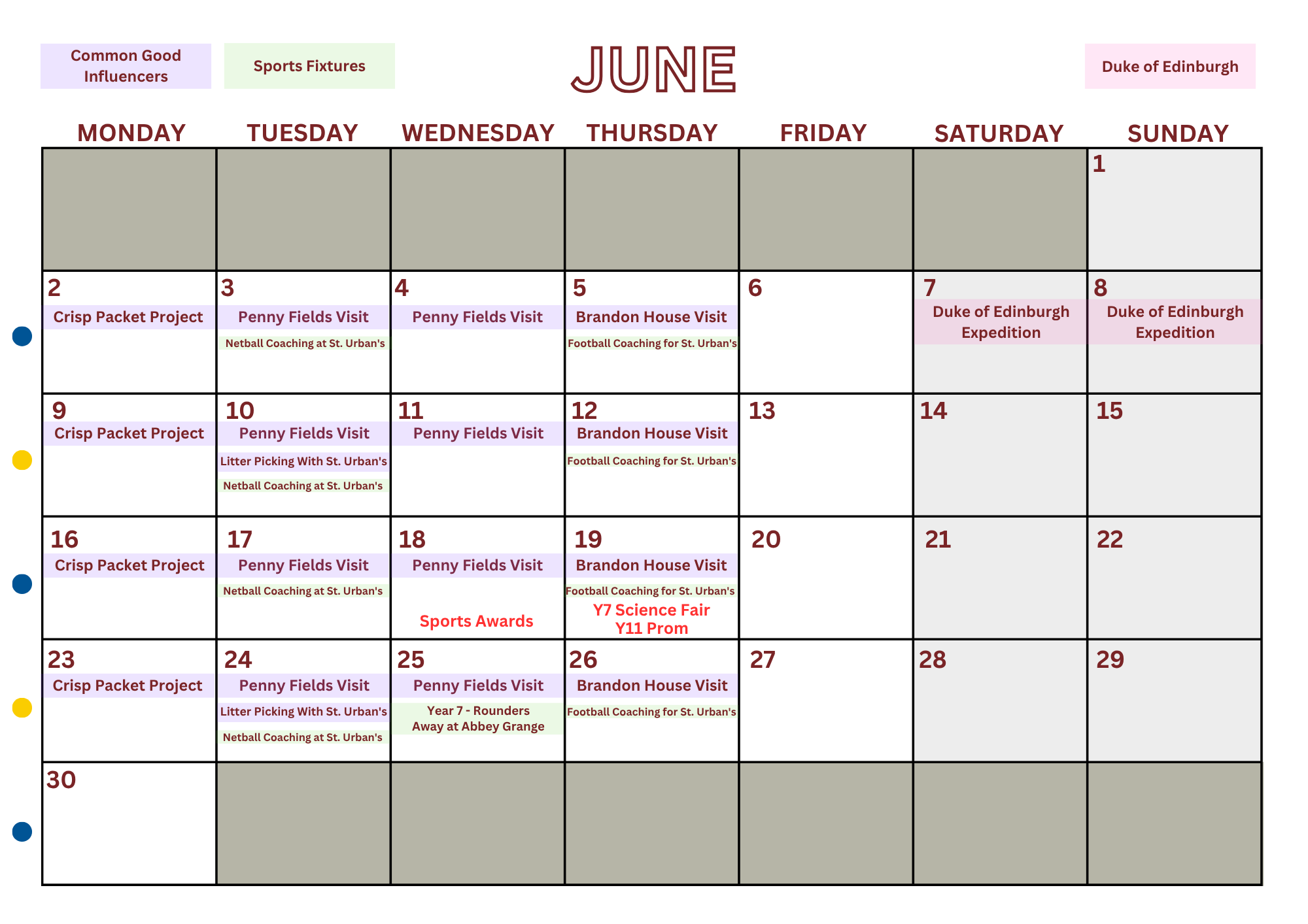 EVENTS TIMETABLE