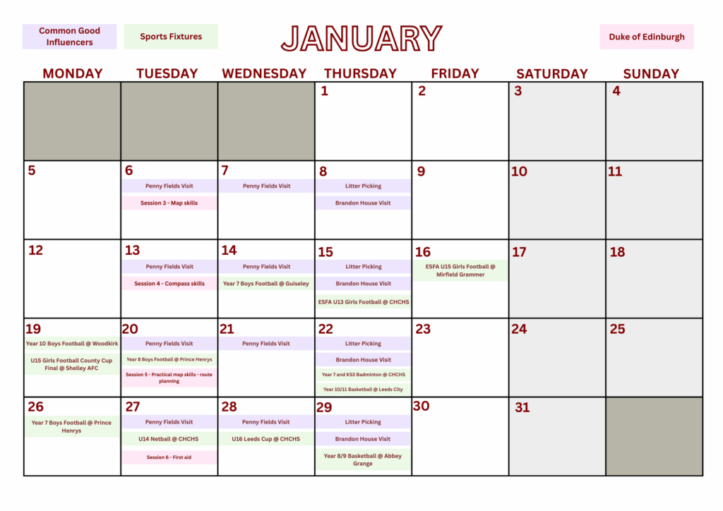 EVENTS TIMETABLE 25-26